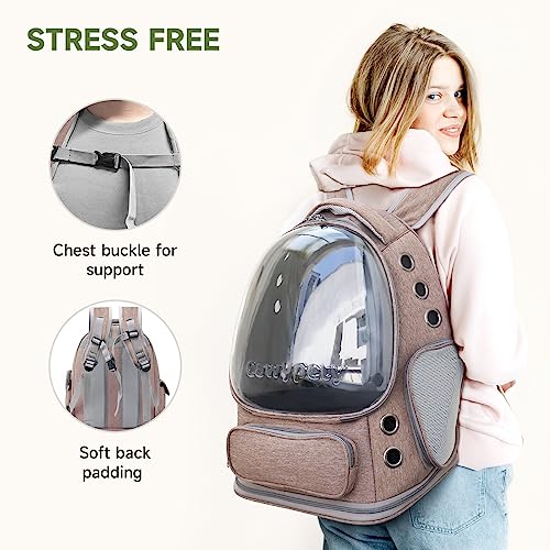 Image of Cat Backpack Carrier, Breathable Cat Carrier Large Space Bubble Pet Backpack For Kitty Small Dog Up To 15Lbs, Transparent & Foldable Pet Carrier For Travel Hiking (Khaki)