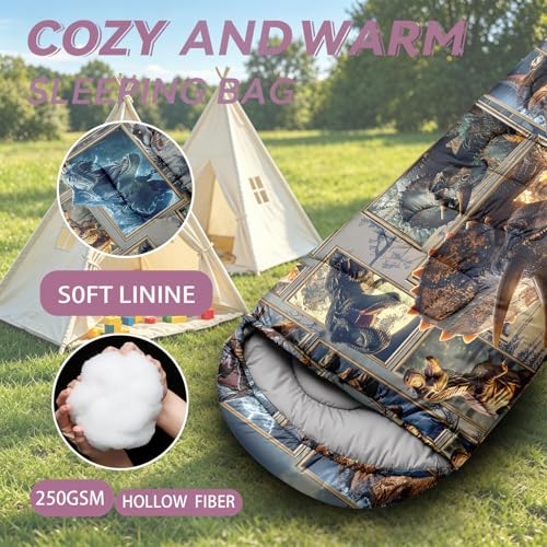 Bolsa de dormir para niñas, bolsa de dormir para niños para camping - Ligera impermeable y cálida para 3 estaciones, bolsa portátil con compresión para actividades al aire libre miniatura 3