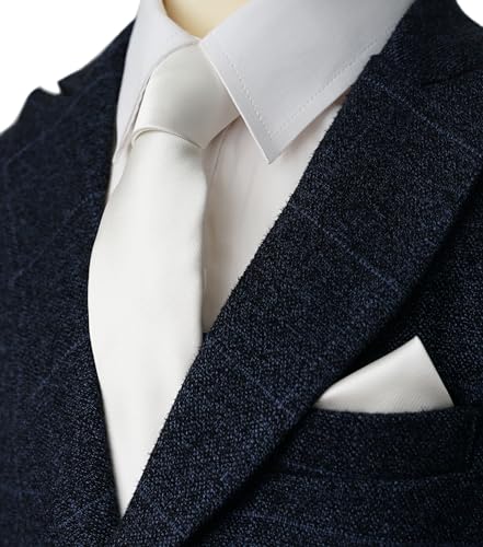 Image of Boy's Solid Tie with Pocket Square Set, Regular Necktie for Children and Kids, Self-Tied