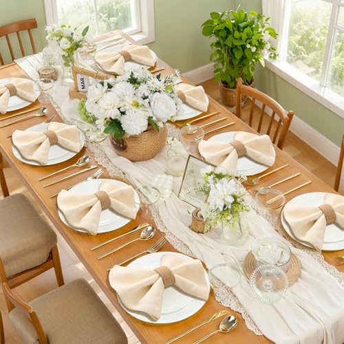 APTWOW Farmhouse Woven Jute Rope Napkin Rings Set of 6, Rustic Burlap Napkin Rings for Dinning Table, Nautical Napkin Holders Table Decor, Party Banquet Wedding Birthday - Thumbnail 4