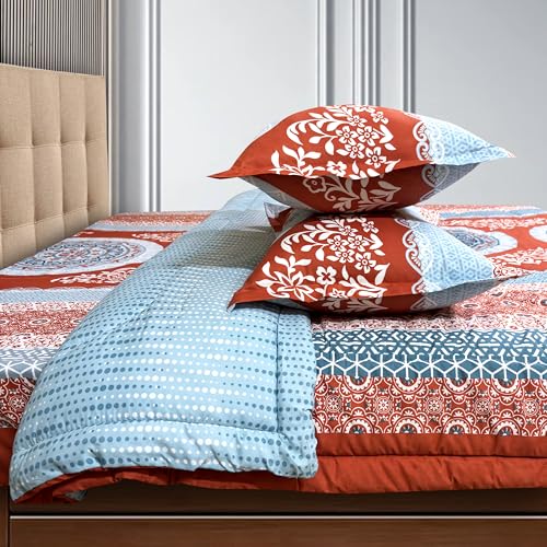 Image of Signature Reversible Super Soft Double Bed Comforter /Quilt Set 350GSM 88x90 inches, and Fitted Elastic Bed Sheet with Pillow Covers (The Positive Circle, Comforter Set)