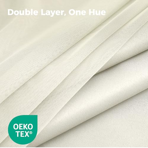 Image of 100% Blackout Curtains for Bedroom, Double Layer Ivory Curtains, Black Out Curtain 72 inch Long with Sheer Overlay for Living Room, Room Darkening Window Drapes with Grommet, 52 inch W x 72 inch L