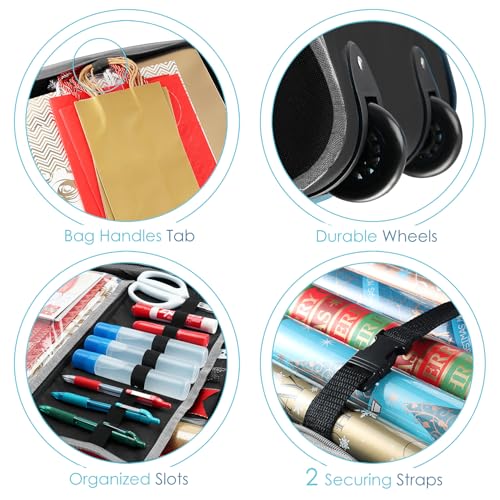 Image of Hearth & Harbor Holiday Storage with Extra 2 PC of Christmas Storage Bins and Ribbon Storage Organizer - Fade Resistant Wrapping Paper Storage Containers with Wheels Fits Up to 30 Rolls of 40 inch Length