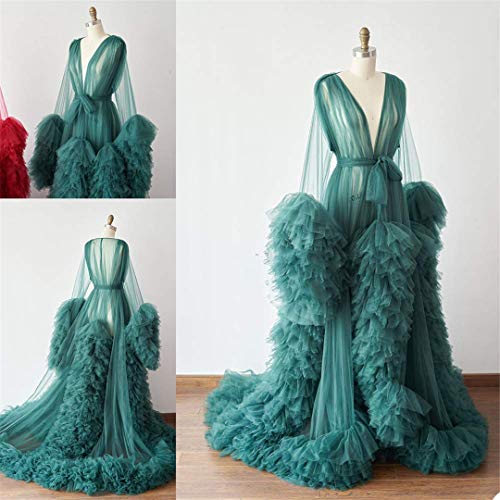 Image of Tulle Robe Long Lingerie Bridal Dressing Gown Puffy Nightgown Photoshoot