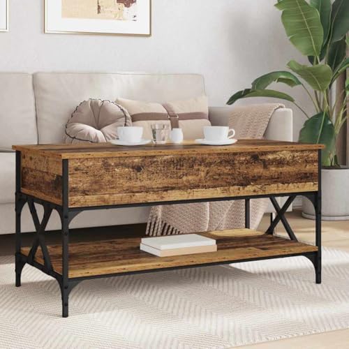 Table basse industrielle en bois pliable pour optimiser le rangement du salon