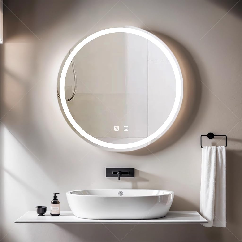 Specchio da Bagno LED con Illuminazione,Specchio Rotondo con Illuminazione,3 Colori di Luce Dimmerabili,Specchio da Bagno con Interruttore Touch e Antiappannamento,3000K-10000K (60 cm)