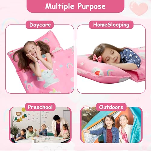 Image of MORAIS Toddler Nap Mat with Pillow and Blanket, 52 inch x 20 inch Lightweight and Soft Nap Mat for Preschool, Daycare, Travel Sleeping Bags