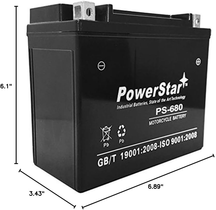 PowerStar Battery YTX20L-BS GTX20L-BS Motorcycle ATV Jet Ski Snowmobile Replacement for Yamaha, Harley, Buell, and Honda