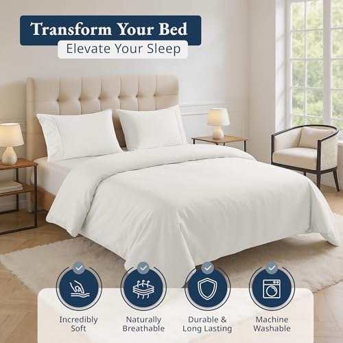 LANE LINEN 100% Organic Cotton Duvet Cover King Size, White 3-Piece Bedding Set, Soft Breathable Fabric, Includes 1 Duvet Cover 230 x 220 cm and 2 Pillow Shams - Comforter Not Included - Image 3