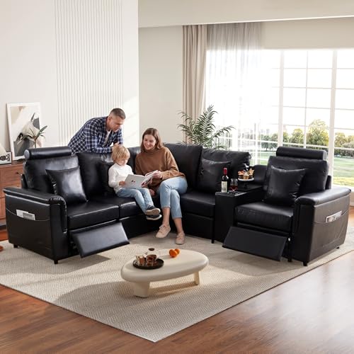 Image of RARZOE Modular Sectional Couch Corner Seat Module, Faux Leather Armless Corner Seat, Modular Sectional Sofa Module for Living Room Home Theater,Black