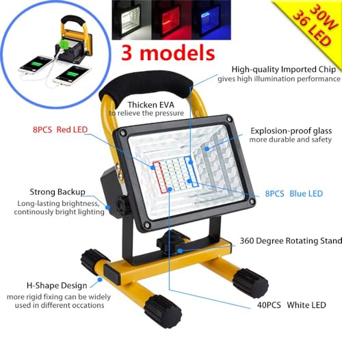 LANFU 30W 36LED Work Light with Stand,IP65 Waterproof Flood Light, Brightness Adjustable,Super Bright Portable Cordless Job Site Worklight for Garage Workshop Car Construction Outdoor Lighting Yellow - Thumbnail 3