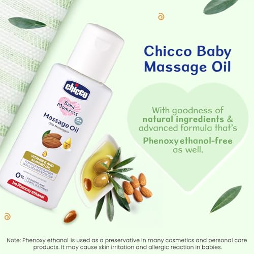 Image of Chicco Baby Moments Massage Oil, New Advanced Non-sticky & Moisturizing Formula with Natural Ingredients to Prevent Dryness, Suitable for Baby's Skin, Hair & Scalp, No Phenoxyethanol & Parabens (100ml)