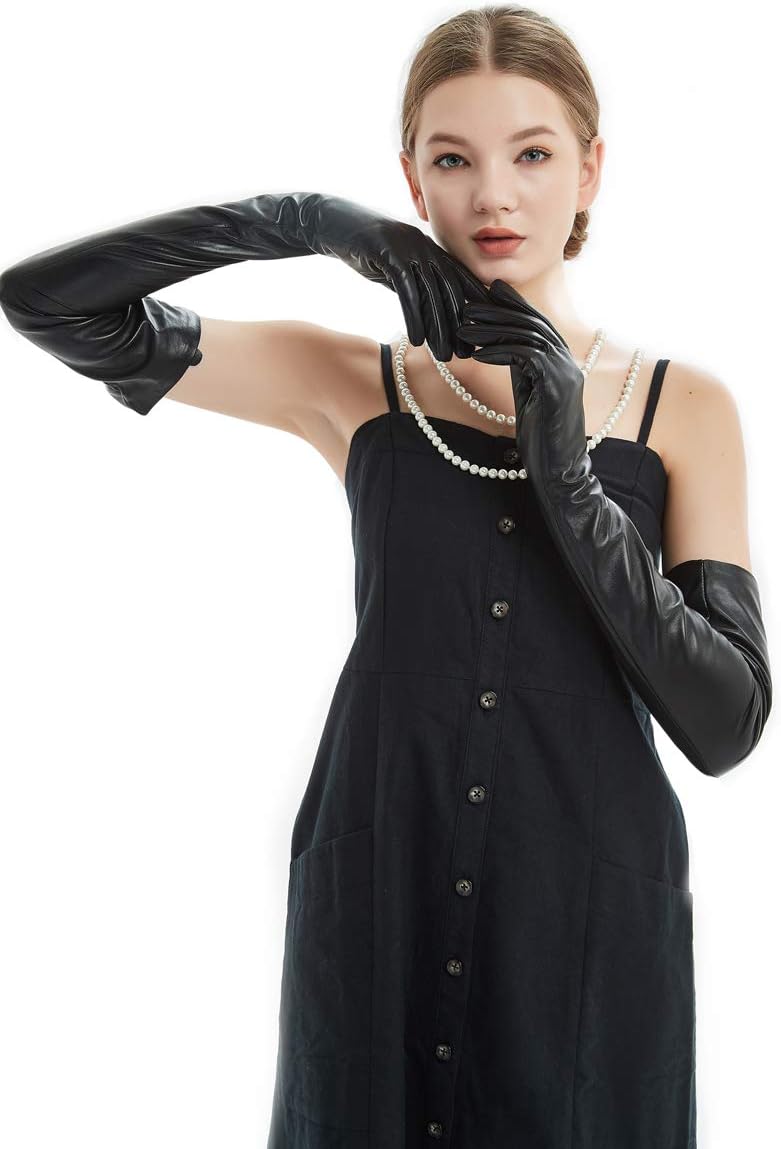 KIMOBAAOpera long Real Sheep Leather Gloves Shoulder Long Evening Gloves