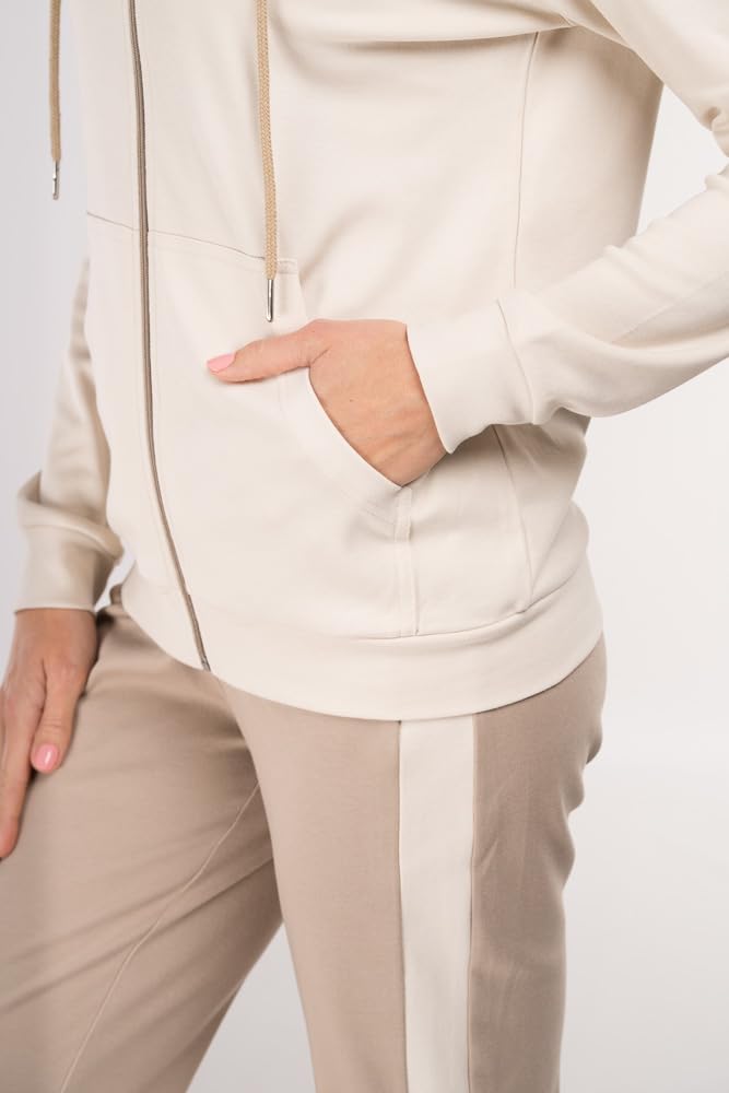 Consult-Tex Leichter, bequemer Damen Freizeitanzug Hausanzug, Jogginganzug aus weicher Baumwolle Misch-Qualität. Mit Reißverschluß, Kapuze, sowie Einschubtaschen. für Winter wie Sommer.