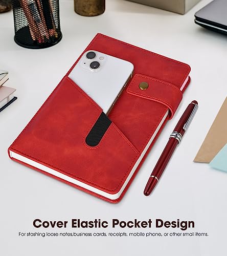 Image of Lined Journal Notebook with Pen, A5 Personalized Hardcover Leather Journal for Men Women, 200 Pages 100 GSM Thick Paper College Ruled Notebooks for Work Travel School Writing Diary 5.9 inch X 8.4 inch Red
