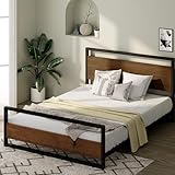 Zinus Suzanne Metal Bed Frame with Wooden Headboard & Footboard | Single 90x190 cm | 18 cm High | Low Profile | Wood Slat Support | For Adults, Kids, Teenagers | Easy Assembly | Black & Brown