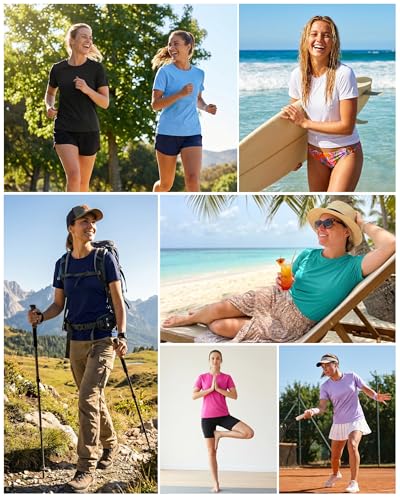 Image of Roadbox Women's Workout Tops Short Sleeve, UPF 50+ Sun Protection Shirts, Quick Dry Athletic Gym Running Hiking Tee Shirt
