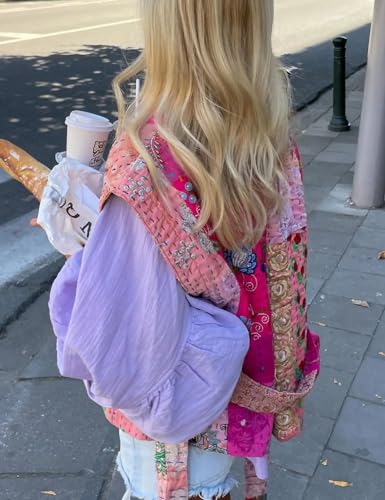 Yimoon Women's Cropped Puffer Vest Floral Print Lightweight Sleeveless Quilted Jacket Open Front Padded Gilet Outwear(Rose-L)2