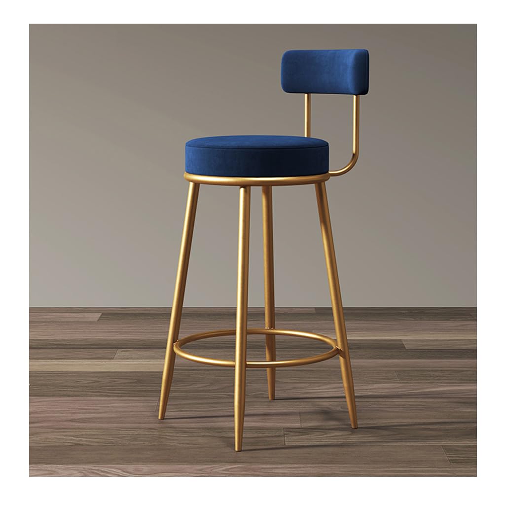 AYCDL Bar Stools Set Of 1,Counter Height Bar Stools With Back, Modern Velvet Fabric Stools With Metal Leg And Footrest,Dining Chairs For Kitchens,Armless Barstool Cha,Blue-75CM/29.5IN