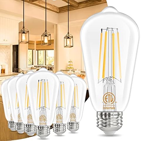 winshine Edison E26 LED Bulb 60 Watt Equivalent 3000K Soft Warm White, 6W Vintage Light Bulb, Antique ST58 Type A Clear Light Bulbs,CRI85+, E26 Base, Filament & Glass,700LM Non-dimmable 6 Pack Cover