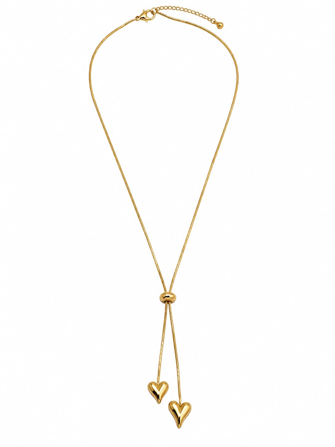 Anti Tarnish Heart Pendant Necklace for Women | 18K Gold Plated Puffy Dual Heart Lariat Charm Necklace | Anti Tarnish Jewelry for Girls |-image-44