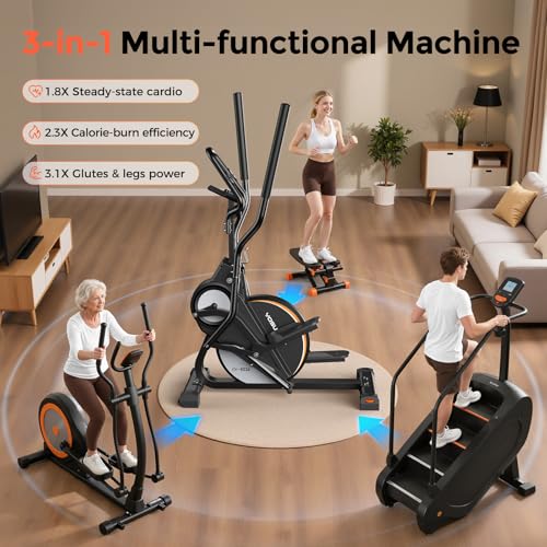 YOSUDA Elliptical Exercise Machine, Compact 3-in-1 (Elliptical + Cardio Climber + Stair Stepper) Elliptical for Home with 45°Incline, 15.5IN Stride, 16 Levels Resistance, Support Kinomap/Fed APP - Image 3