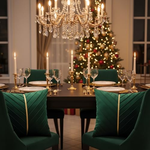 Image of Dark Green Velvet Throw Pillow Covers 18x18 Pack of 2 Gold Decor