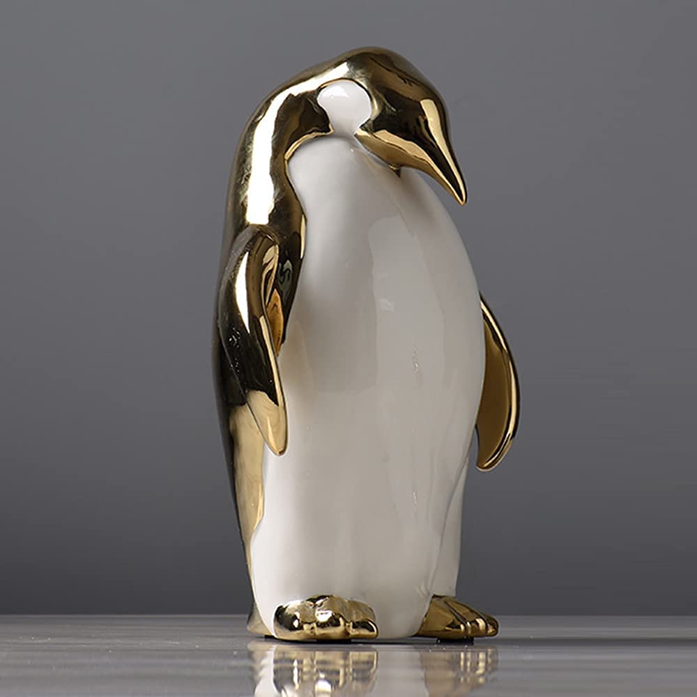 Statua astratta moderna arte artigianale statuetta ornamento scultura per mensola bar Home Desk Decor, moderna statua animale dorato modello pinguino ornamenti animali in ceramica decorazione casa