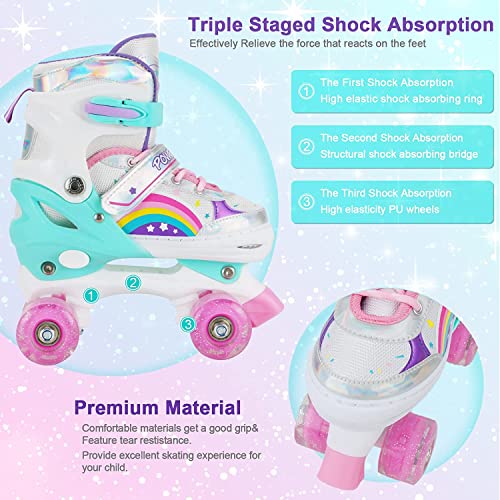 HXWY Rainbow Roller Skates for Girls Kids Children Youth Toddler Beginners, Adjustable 4 Sizes Roller Skates for Kids with All Light Up Wheels, Quad Skates for Outdoor Indoor Sports (Medim 1-4 US) by HXWY - Image 5