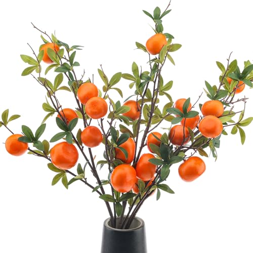 Woration 3PCS Artificial Orange Tree Branches Fake Fruit Tangerine Plants Twig Picks for Home D&eacute;cor...