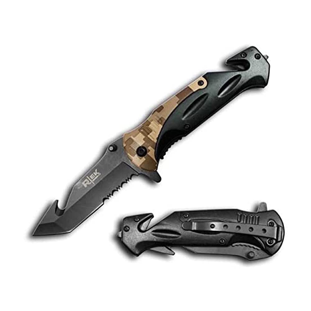 8" Heavy Duty Camo Spring Assist Folding Knife w/Guthook Blade XT0213CA