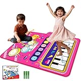Alfombra Musical para Niños 2 en 1 con 2 Baquetas, Piano y Tambor, 6 Sonidos de Instrumentos, 13 Melodías, Juguete...