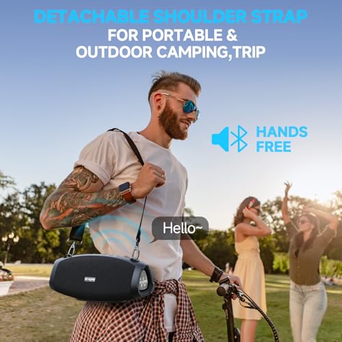W-KING Bluetooth Lautsprecher Groß, 120W Peak Musikbox Bluetooth Box Lautsprecher Wasserdicht IPX6 Stereo Outdoor Party Boom Box, DREI Passive Radiatorens-Super Bass/DSP/2 Woofer/42H/TF/AUX/EQ/Öffner