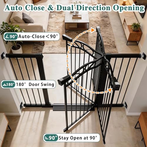 Image of Fairy Baby 48.9 inch-51.5 inch Extra Wide Baby Gate with Door, 49 50 51 Inches Walk THR Baby Gates for Stairs Pressure Mounted no Drill, Indoor Tension Metal Pet Dog Gate, Auto Close Safety Gate, Black
