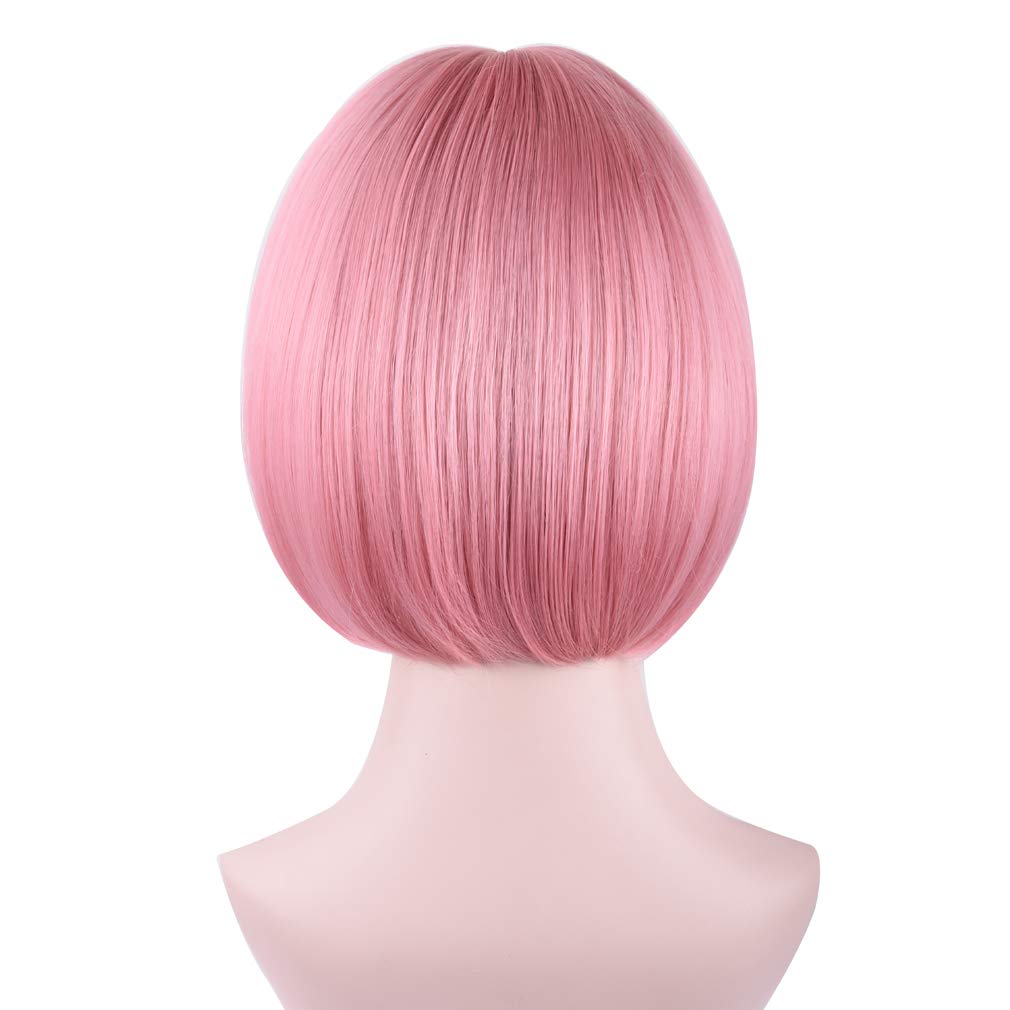 REECHO 11" Short Bob Wig with bangs Cosplay Synthetic Hair for White Black Women Color: Princess Pink - Image 8