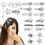 20pcs Silver Hair Clips for Women,Y2K Star Hair Clips,Metal Barrettes 12 Shapes Pentagram Bobby Pin for Girls Styling Star Hairpin Cool Hairpin Set