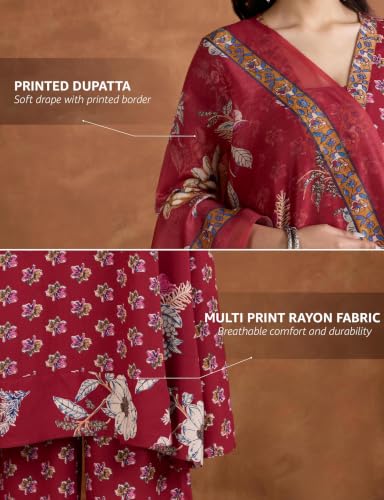 Image of Amazon Brand - Myx Women's Rayon Printed Kurta Set | Regular Fit | with Palazzo & Dupatta (Available in Plus Sizes)