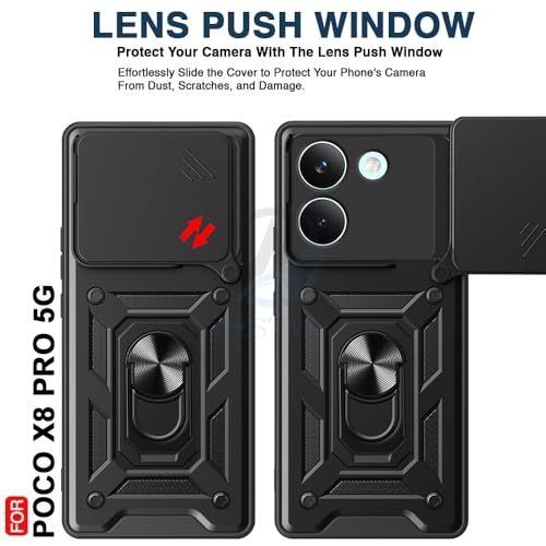 Image of AESTMO Tough Armor Mi Redmi Turbo 5 5G / Poco X8 Pro 5G Bumper Back Case Cover | Ring Holder & Sliding Camera Shield Cover | 360 Degree Protection Back Case Cover (Black)