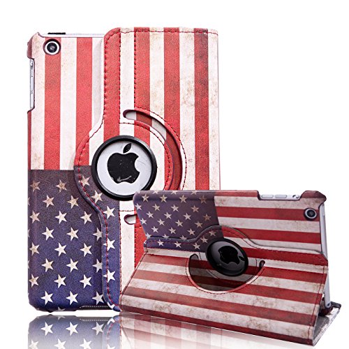 HDE iPad Mini iPad Mini 2/3 Cases and Covers [Auto Sleep/Wake] 360 Rotating Stand for iPad Mini 1/2/3 Retina (American Flag)