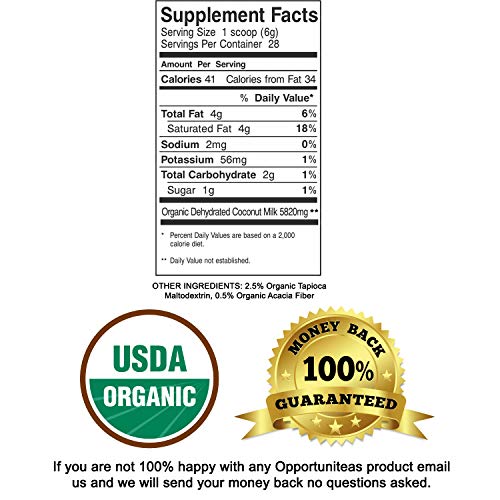 Opportuniteas Coconut Milk Powder Organic - Non Dairy Vegan Creamer For Coffee, Tea, Smoothies, Yogurt & Cooking - Full Fat & Unsweetened For Keto & Paleo Diet - Dried & Powdered at a Low Temperature - Thumbnail 4