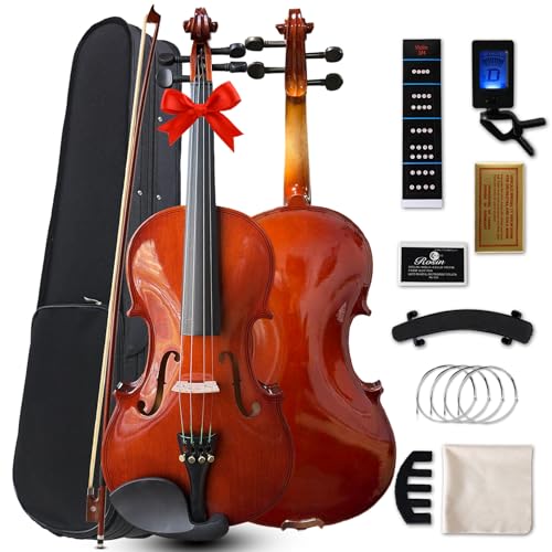 Violin 3/4 Set Beginner 3/4 Size Violins Starter Kit for Students Kids 8-12 Years Fiddle Set with Case Bow 2 Rosins Strings Tuner Shoulder Rest Mute 2 Cloths Acoustic Violin for Decoration or Gift