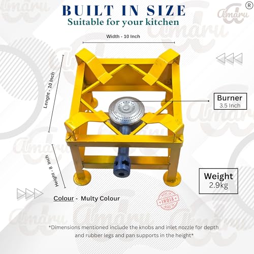 Image of Amaru Single Burner Iron Square Chulha Canteen Bhatti Commercial Gas Stove -Multi Colour, Manual (Small-10Wx10Lx8H)