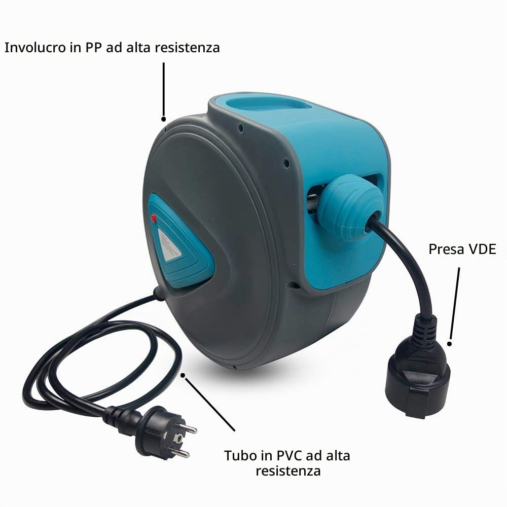 UISEBRT Avvolgicavo Automatico da 20 m, Avvolgitubo Elettrico Girevole con Supporto a Parete 180°, Rosso