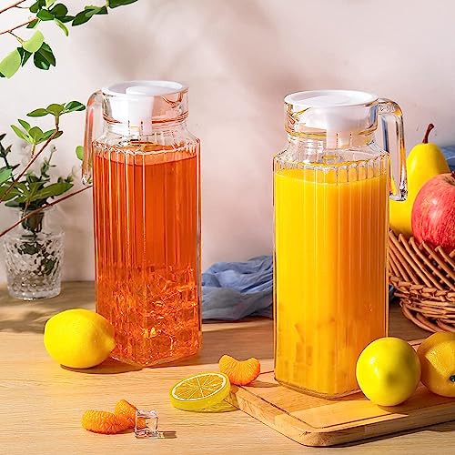 Image of Wringo Premium Glass Water Jug - 1.2 LTR, Transparent, Hot Cold Water Glass Pitcher with Lid Water Jug, Iced Tea, Milk and Juice Beverage Carafe, Lemon Jug 1200ML (Set of 1) (WQ-11)