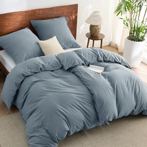 BEDSURE Bettwäsche 135x200 Baumwolle 4teilig - Bettwäsche-Sets Graublau...