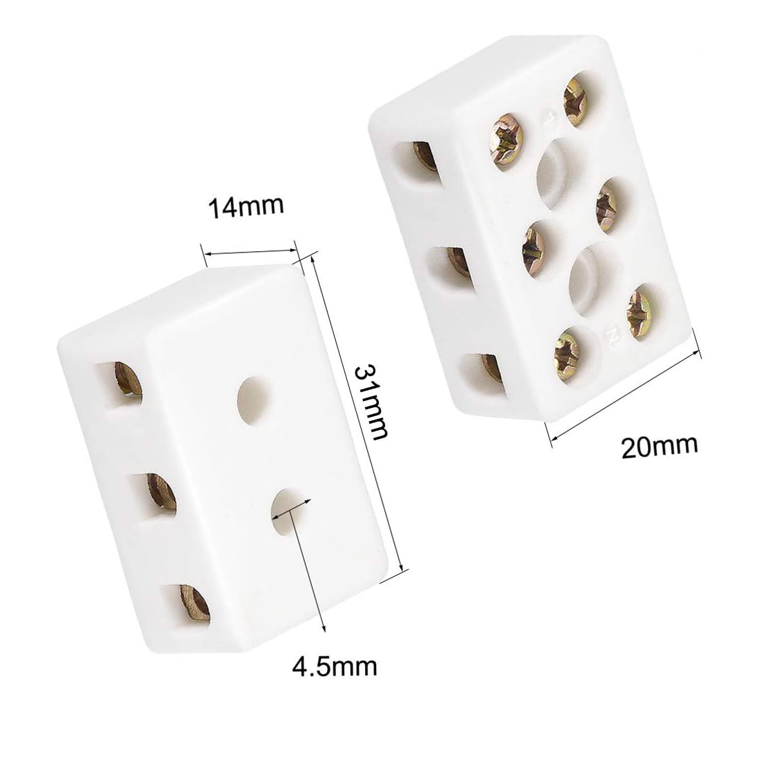 MACHSWON3 Way 8 Hole Ceramics Terminal Blocks,Ceramic Connector Block for Electrical Wire Cable,21.5x19.5x14.2mm,5pcs - Image 2