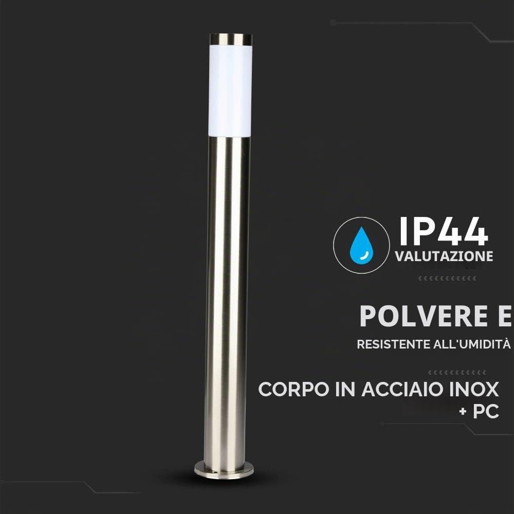 V-TAC PALO SEGNAVIALI H80 CM ATTACCO LAMPADINA E27 LAMPADA DA GIARDINO ATTACCO GRANDE E27 IN ACCIAIO INOX E POLICARBONATO TIPO UTRECHT VT-838 8625