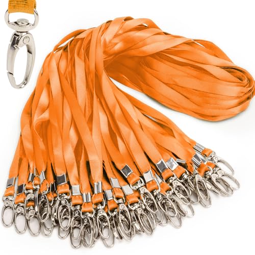 Cordon noir pour badge : lot de 50 tours de cou en nylon plat avec mousqueton
