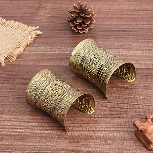 Sonnyx 2 Pcs Cuff Bracelets For Women Vintage Ethnic Wide Open Chunky Gold Silver Wrist Cuff Warp Bracelets For Cosplay Or Belly Dance thumb #6