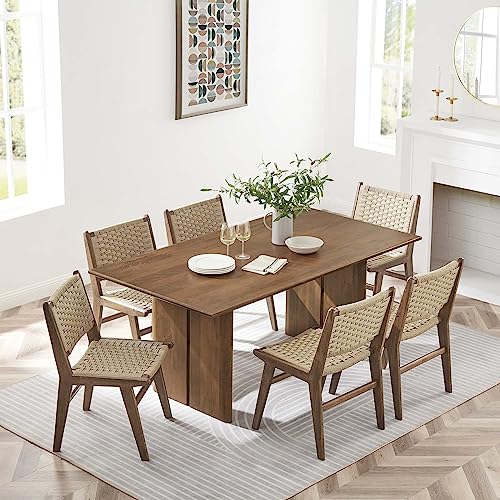 Image of Modway Amistad 72 inch Solid Wood Modern Farmhouse Rectangular Dining Table in Walnut